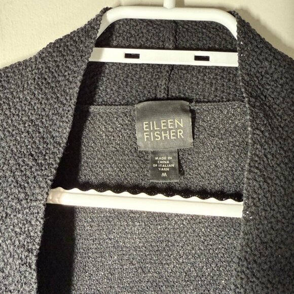 Eileen Fisher Black Open Front Italian Yarn Wool Cardigan size M - Picture 3 of 7